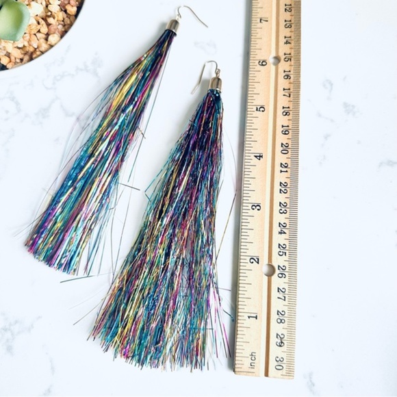 2/$30🌵 Tinsel Tassel Colorful Earrings Party Dangle Bohemian Hippie Bright NEW - Picture 6 of 6
